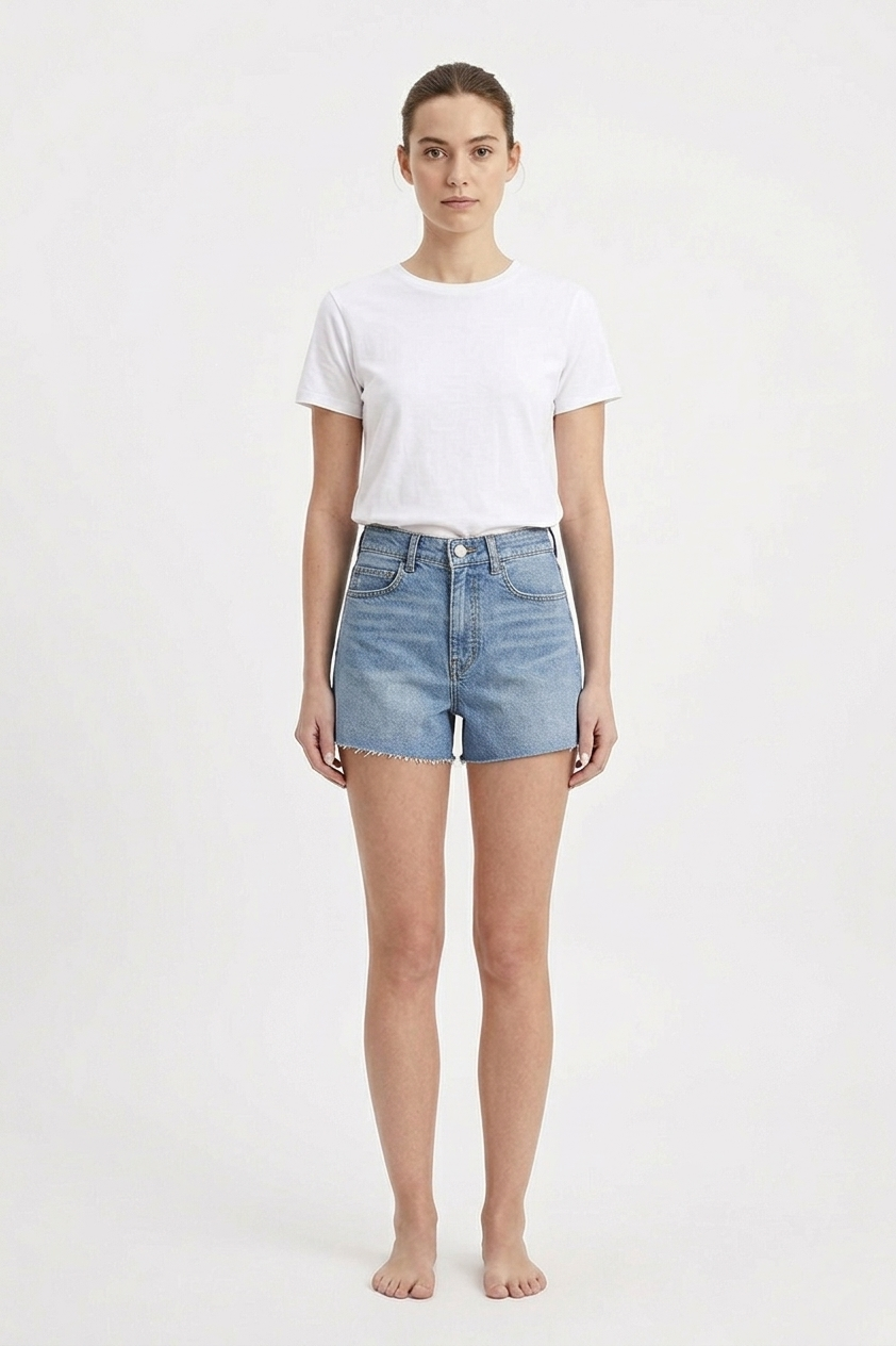 Women's Mid Wash High Waist Classic Denim Shorts