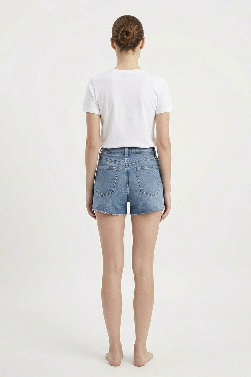 Women's Mid Wash High Waist Classic Denim Shorts