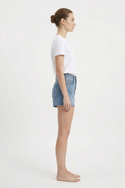 Women's Mid Wash High Waist Classic Denim Shorts
