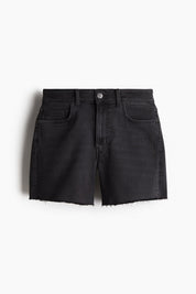 Women's Black High Waist Washed Denim Mini Shorts