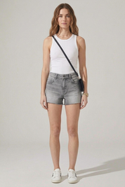 Women's Grey Washed High Waist Denim Mini Shorts