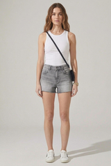 Women's Grey Washed High Waist Denim Mini Shorts