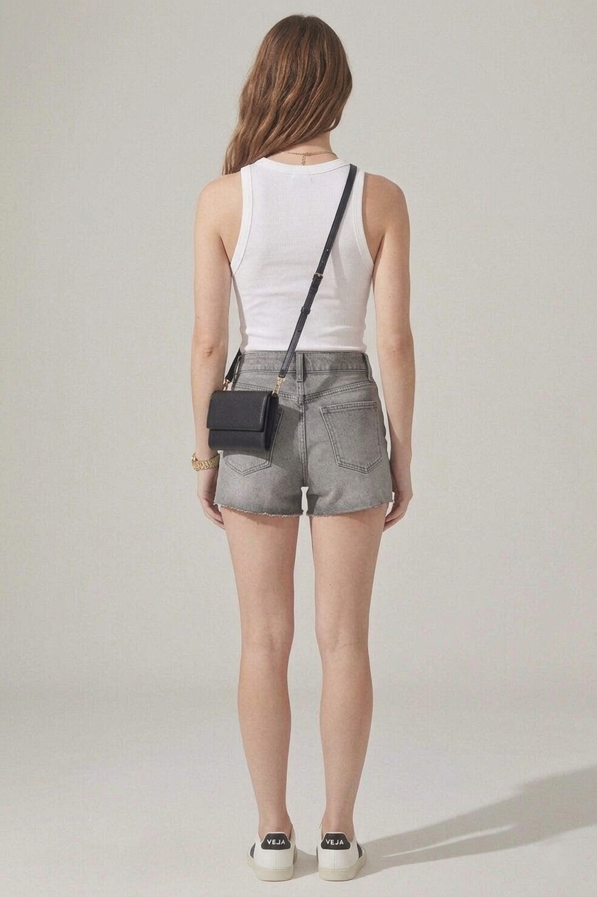 Women's Grey Washed High Waist Denim Mini Shorts