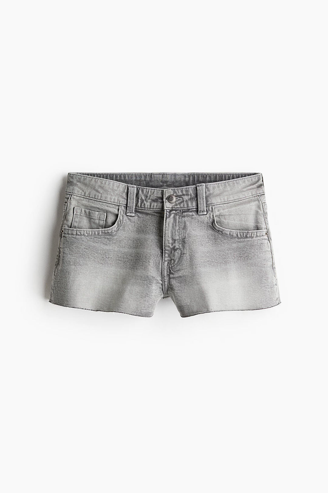 Women's Grey Washed High Waist Denim Mini Shorts