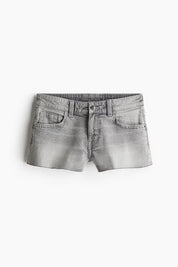 Women's Grey Washed High Waist Denim Mini Shorts