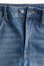 Women's Mid Blue High Waist Cuffed Denim Shorts