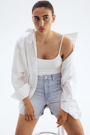 Women's High Waist Light Blue Longer Denim Shorts