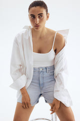 Women's High Waist Light Blue Longer Denim Shorts