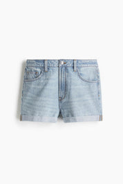 Women's High Waist Light Blue Longer Denim Shorts