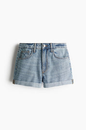 Women's Light Blue Cuffed Casual Denim Mini Shorts