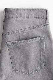 Women's Grey Washed High Waist Cuffed Denim Shorts