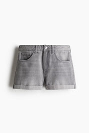Women's Grey Washed High Waist Cuffed Denim Shorts
