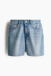 Women's High Waist Light Blue Mid Length Denim Shorts