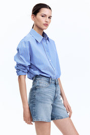 Women's High Waist Light Blue Mid Length Denim Shorts