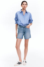 Women's High Waist Light Blue Mid Length Denim Shorts