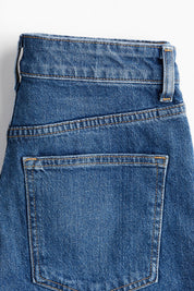 Women's Mid Blue Longline High Waist Denim Shorts