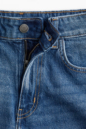 Women's Mid Blue Longline High Waist Denim Shorts