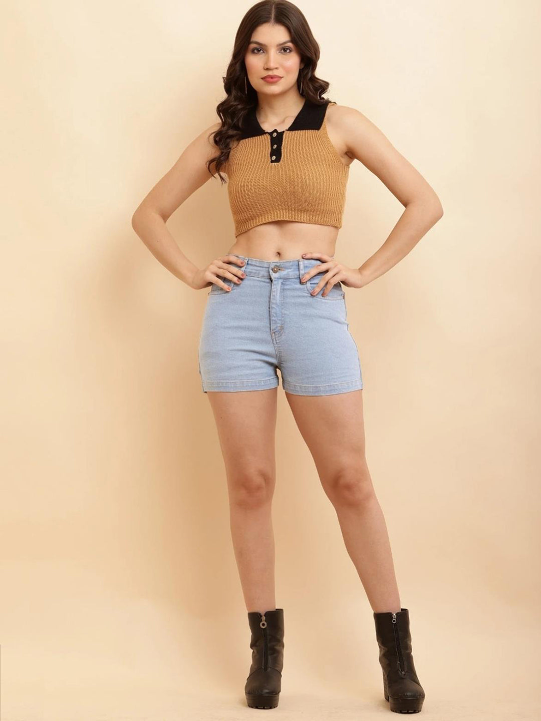 Women's Light Blue Stretch High Waist Denim Shorts