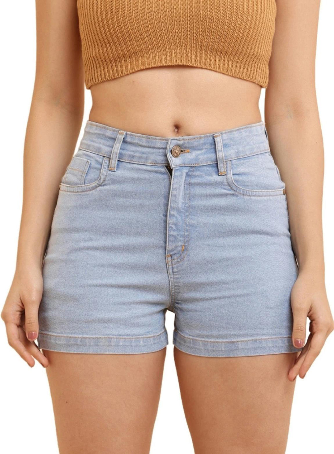 Women's Light Blue Stretch High Waist Denim Shorts