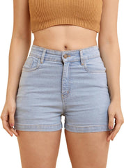 Women's Light Blue Stretch High Waist Denim Shorts