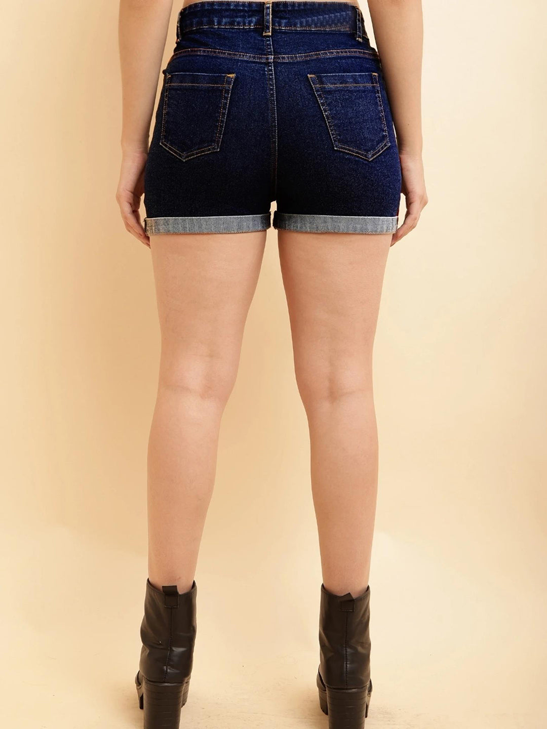 Women's Dark Navy Acid Wash Cuffed Denim Shorts