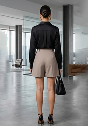 Women's High Waist Pleated Tailored Shorts Dark Mauve