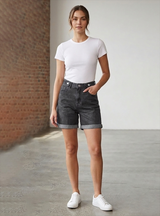 Grey Washed Denim Cuffed Shorts