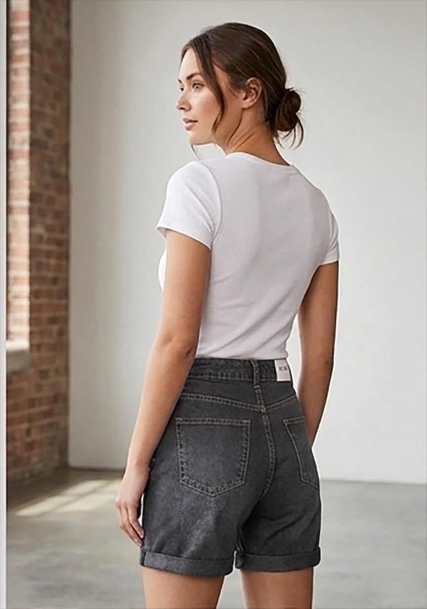 Grey Washed Denim Cuffed Shorts