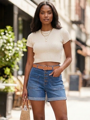 Button-Front Patch Pocket Denim Shorts