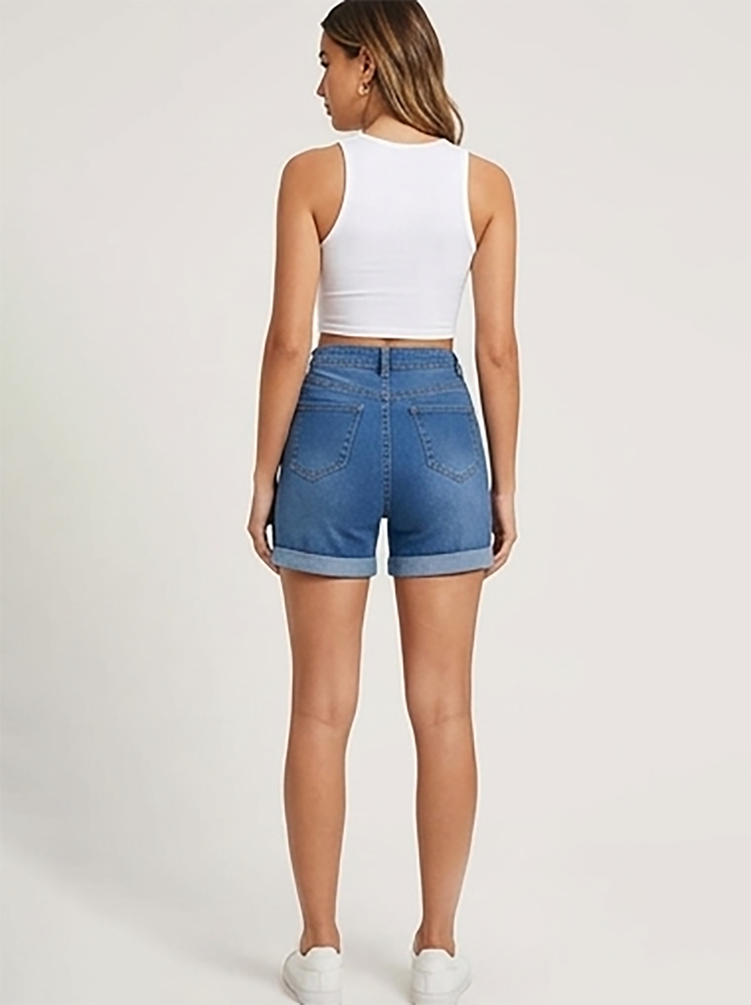 Button-Front Patch Pocket Denim Shorts