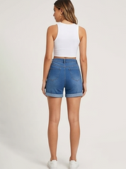 Button-Front Patch Pocket Denim Shorts