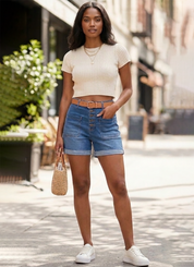 Button-Front Patch Pocket Denim Shorts