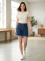 Button-Fly Denim Shorts With Pockets