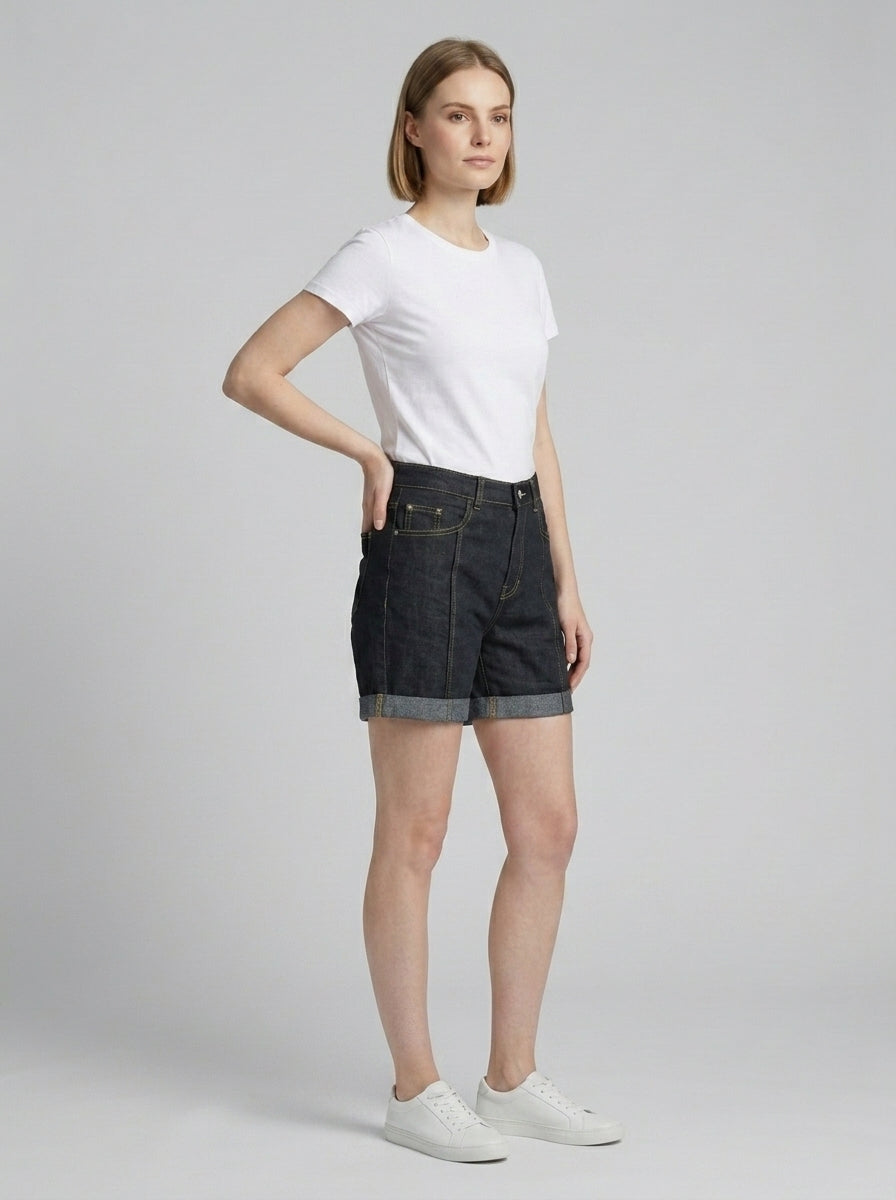 Raw Denim Contrast Stitch Shorts