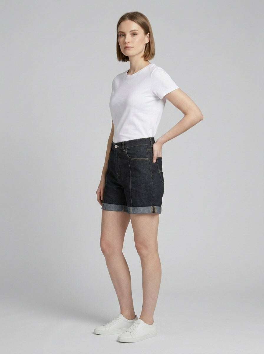 Raw Denim Contrast Stitch Shorts