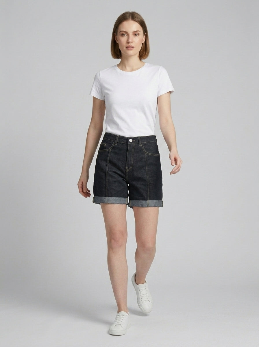 Raw Denim Contrast Stitch Shorts