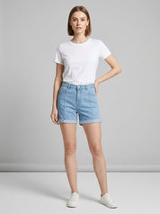 Light Wash Seamed Denim Shorts