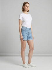 Light Wash Seamed Denim Shorts