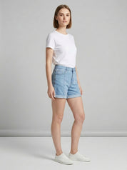 Light Wash Seamed Denim Shorts