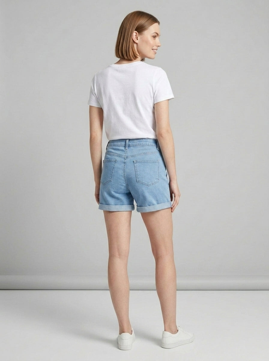 Light Wash Seamed Denim Shorts