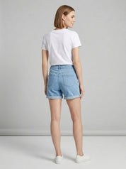Light Wash Seamed Denim Shorts