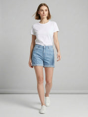 Light Wash Seamed Denim Shorts