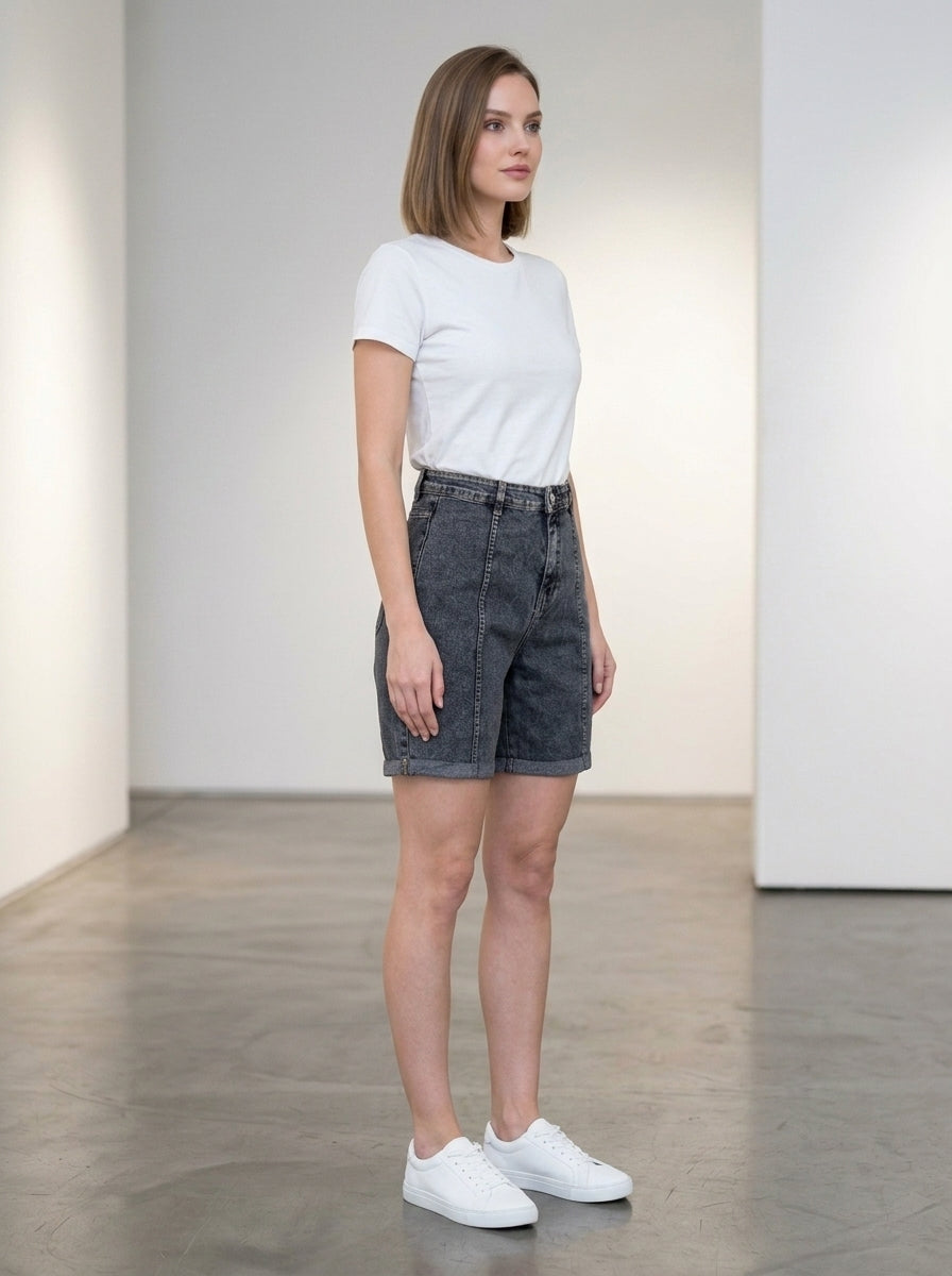 Charcoal Denim Seamed Bermuda Shorts