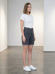 Charcoal Denim Seamed Bermuda Shorts