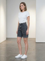 Charcoal Denim Seamed Bermuda Shorts