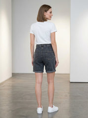 Charcoal Denim Seamed Bermuda Shorts