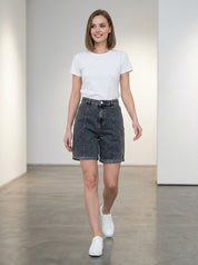 Charcoal Denim Seamed Bermuda Shorts