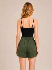 Olive Green Textured Linen Shorts