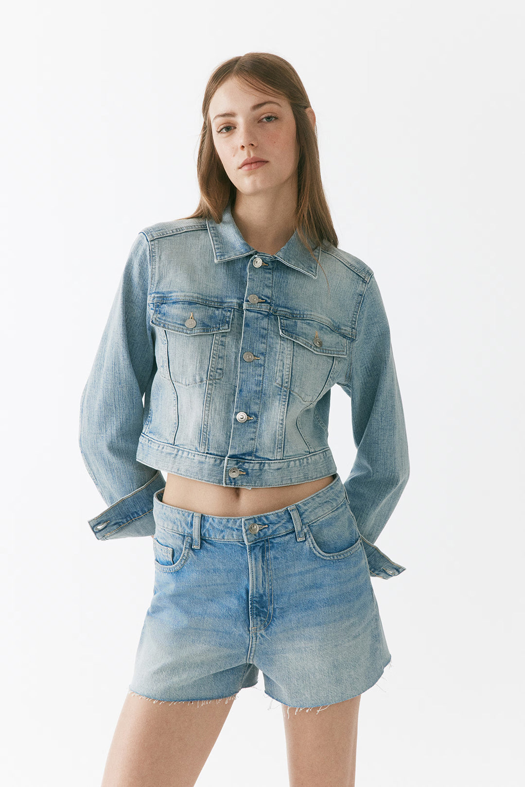 Light Wash Denim Jacket & Shorts