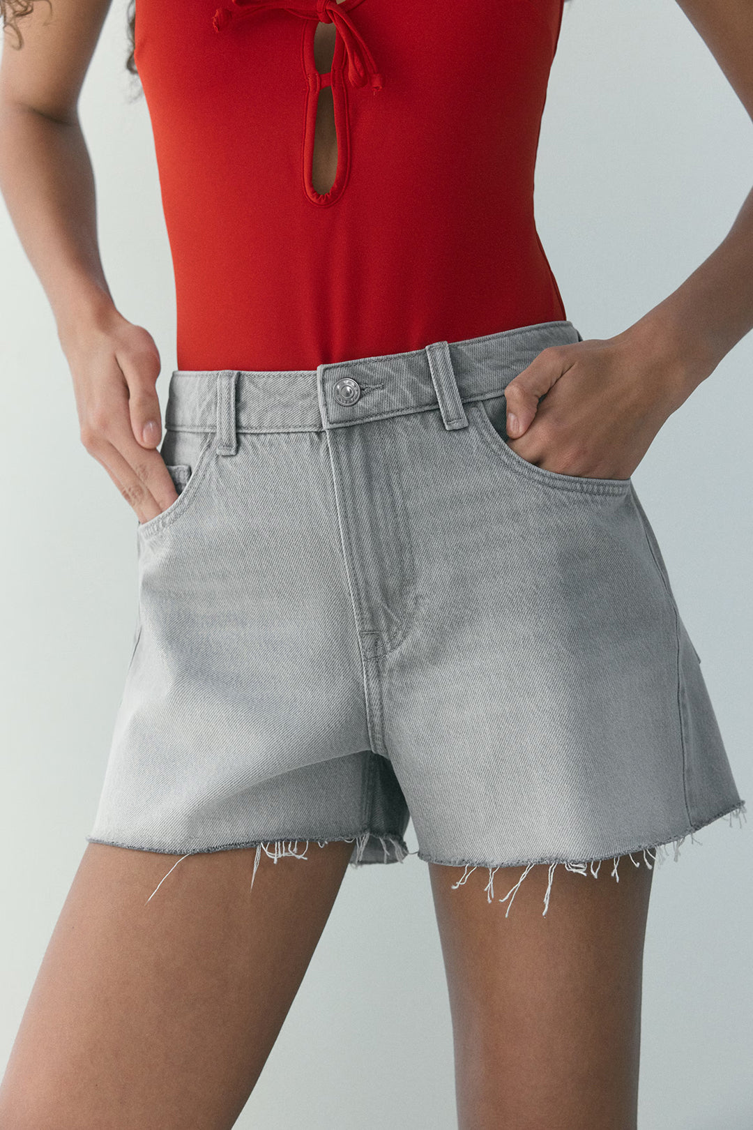 Grey Raw Hem Denim Shorts